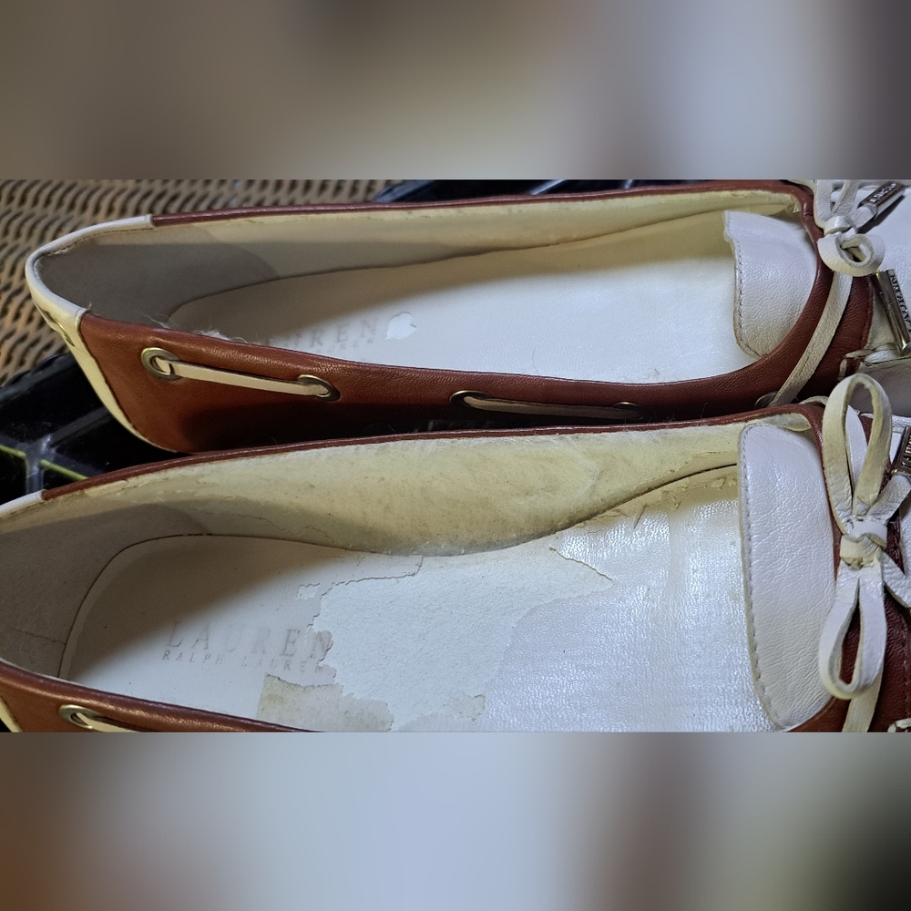 Ralph Lauren Women's Leather Loafers - Cream and Brown Size 9 Medium - Picture 13 of 15